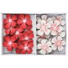 Kytky dřevěné červené a bílé 2,5 x 2,5 cm s lepíkem, 24 ks