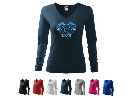 3601 damske tricko dlhy rukav s vysivkou ika modra vyber farieb tricka