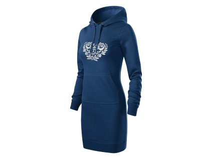 3556 damske vysivane saty s kapucnou polnocna modra vzor ika biela