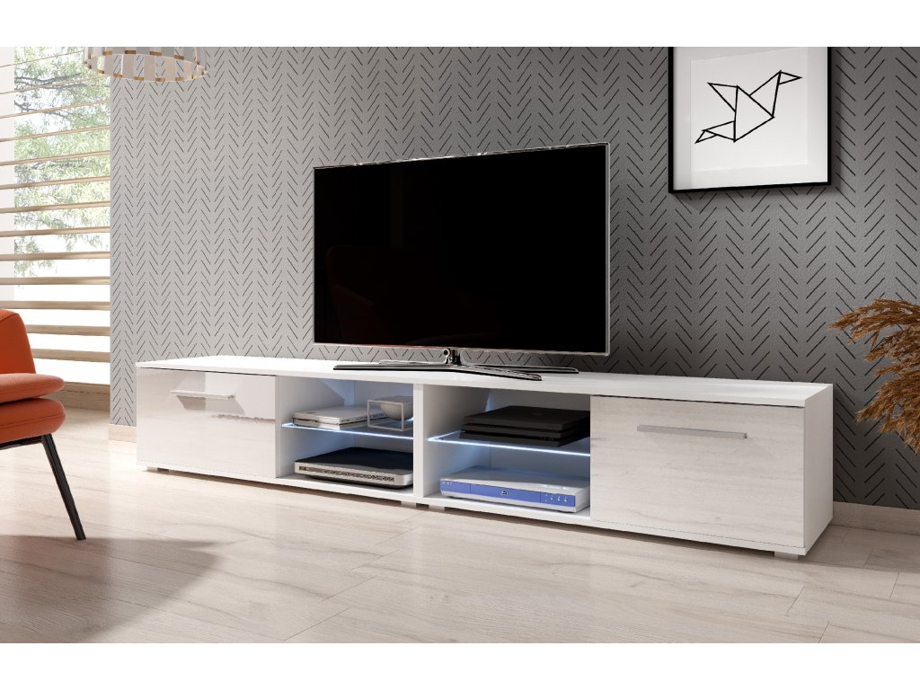 Televizní stolek MOON DOUBLE (200) bílý, s LED osvětlením