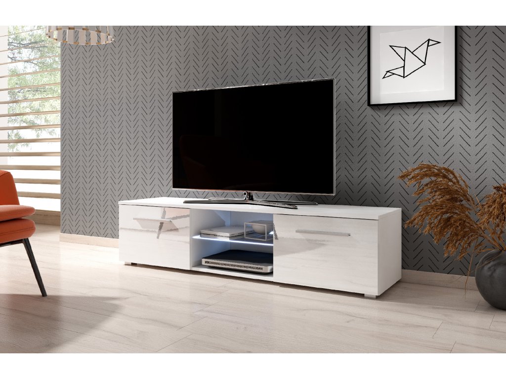 Levně Televizní stolek MOON 140 bílý, s LED osvětlením