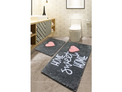 Koupelnová předložka dvoudílná HOME SWEET HOME šedá s nápisem