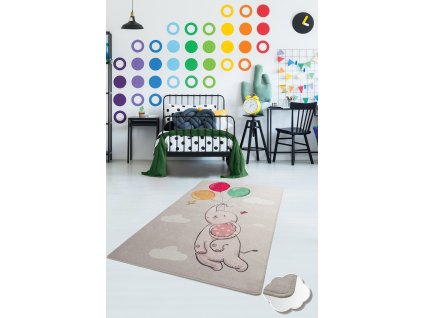 Dětský koberec(100 x 160 cm) BALLOONS hnědý – slon s balónky