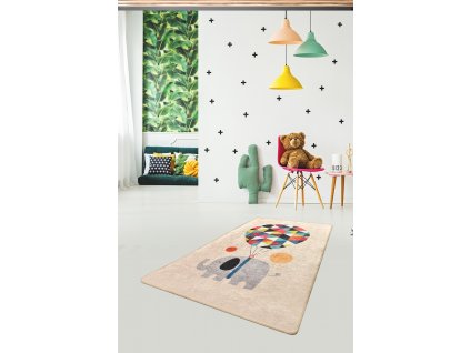 Dětský koberec(100 x 160 cm) BIG BALLOON béžový – slon s balónky