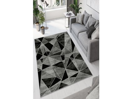 Koberec (120 x 180) W942 černé a šedé geometrické vzory