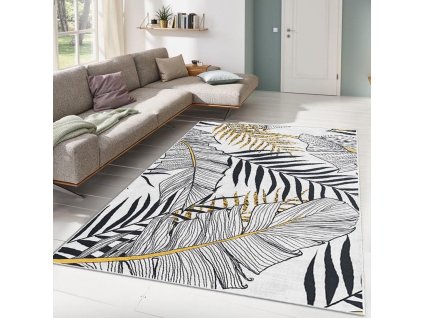 Koberec (120 x 180) ALHO CARPET-2A  bílý – listy a peří