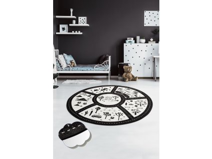 Kulatý koberec (140 cm) BLACK CITY černobílá silnice