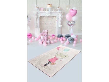 Dětský koberec (140 x 190) LITTLE GIRL Béžová – dívka s balónky