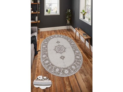 Oválný koberec (140 x 220) HMNT919 béžový se vzorem