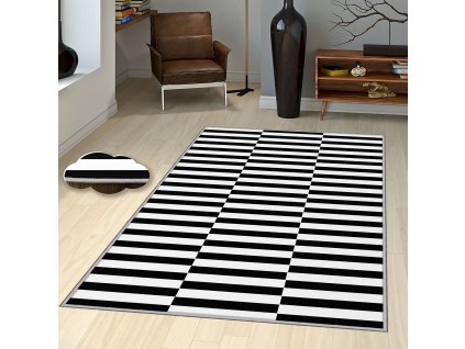 Koberec (140 x 220) EEXFAB747 černé a bílé pruhy