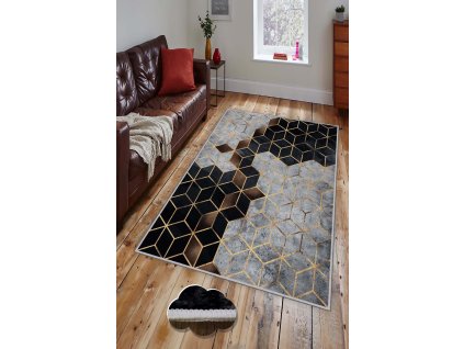 Koberec (160 x 230) HMNT773 šedý a černý geometrický vzor