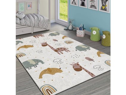 Koberec (160 x 230) HMI KDC-106 bílý se zvířátky