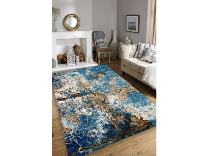 Koberec (200 x 290) BE LOST oprýskaná modrá omítka