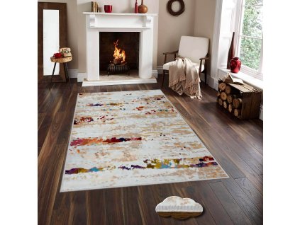 Koberec WOOKECE310 bílý s barevným vzorem