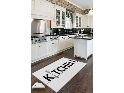 Koberec WOOKECE167 bílý s nápisem – Kitchen