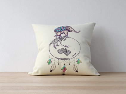 Povlak na polštář A1097 bílý s lapačem snů a slonem