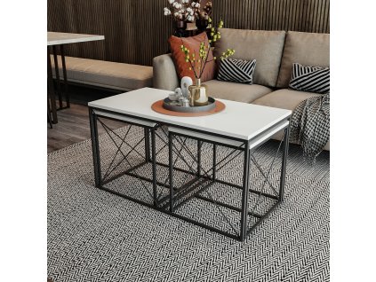 Set konferenčních stolků DEFNE bílých a černých