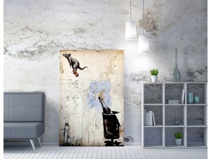 Obraz na plátně (70 x 100) Banksy Street Art – Krysa s šampaňským