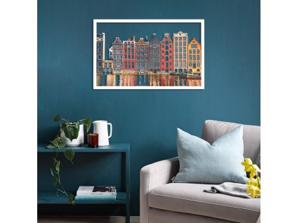 Nástěnná dekorace kovová APT329 Městečko na vodě