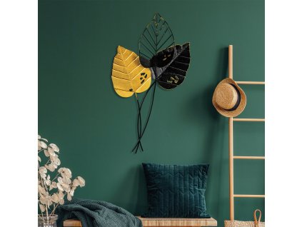 Nástěnná dekorace kovová FALL Listy – zlaté a černé