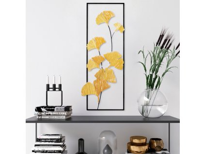 Nástěnná dekorace kovová RASPBERRY Ginko biloba zlatá