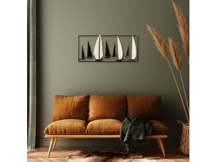 Nástěnná dekorace kovová YELKENLI Plachetnice – bílé a černé