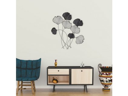 Nástěnná dekorace kovová VUZUH listy ginko biloby stříbrné