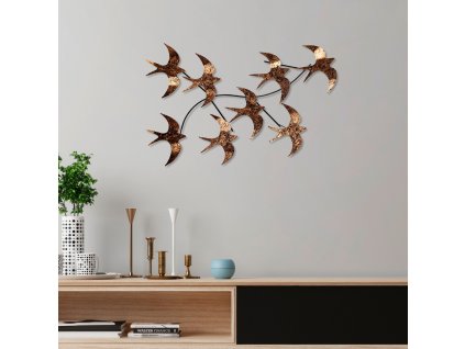 Nástěnná dekorace kovová FLYING BIRDS bronzová