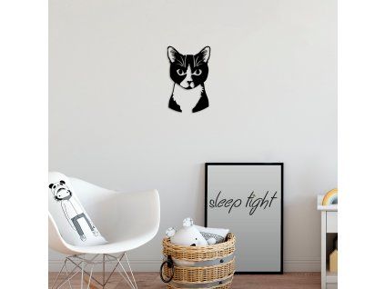 Nástěnná dekorace kovová CAT černobílá kočka