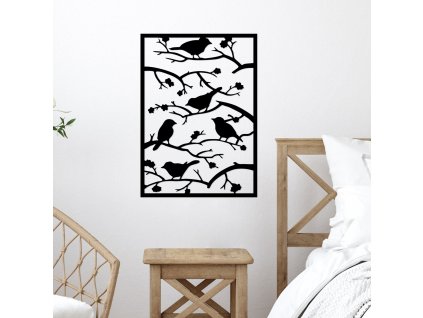 Nástěnná dekorace kovová TREE BRANCH BIRDS ptáčci na větvích