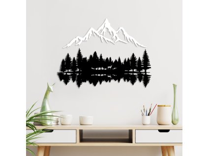 Nástěnná dekorace kovová NATURE AND MOUNTAIN - 12 bílé hory