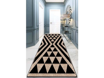 Předsíňový koberec (100 x 300 cm) PULL DJT černý a jutový potisk
