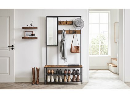 předsíňový věšák s botníkem a zrcadlem