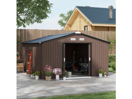 Plechová zahradní kůlna na nářadí 340 x 386 x 200 cm hnědá