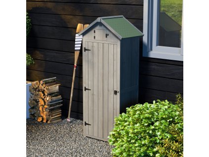 Zahradní skříňka na nářadí s policemi dřevěná 77 x 54 x 179 cm šedá