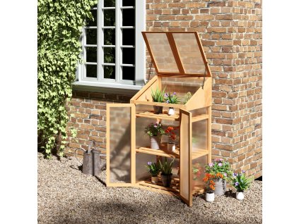 Polykarbonátový mini skleník se třemi policemi 70 x 50 x 120 cm světlé dřevo