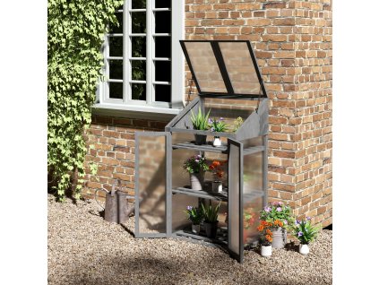 Polykarbonátový mini skleník se třemi policemi 70 x 50 x 120 cm šedá