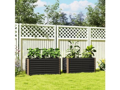 Sada 2 vyvýšených záhonů z pozinkované oceli 120 x 60 x 60 cm černá