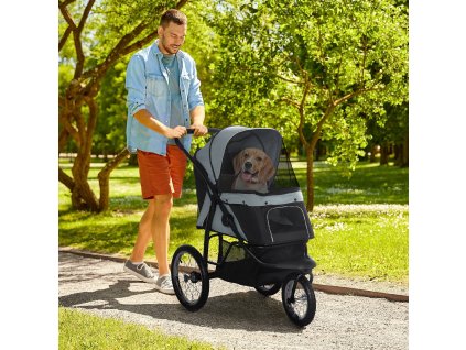 Kočárek pro psy do 20 Kg JOGGER se třemi koly skládací světle šedá