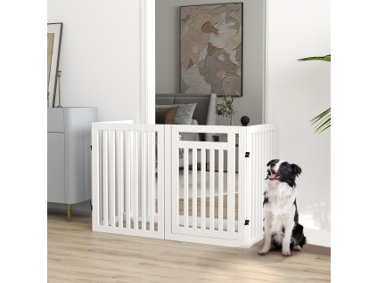 Zábrana pro psy čtyřdílná dřevěná skládací 60-240 x 81 cm bílá
