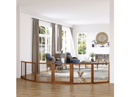 Zábrana pro psy šestidílná dřevěná skládací 70-432 x 70 cm hnědá