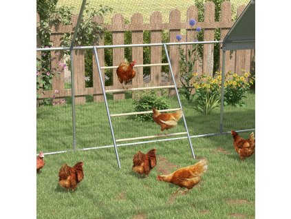 Hřadovací žebřík pro slepice 4 patra kov přírodní dřevo