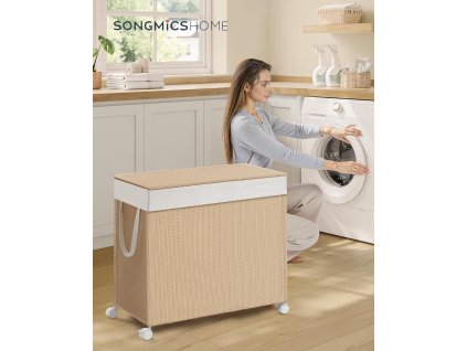 Pojízdný koš na prádlo 3D 140 l béžová