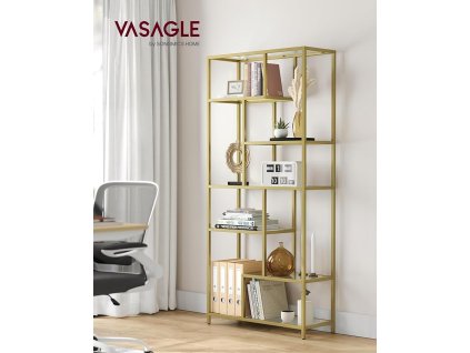 Policový regál skleněné police zlatý rám 80 x 180 x 30 cm