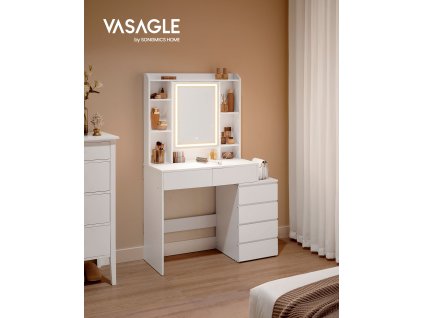 Toaletní stolek 6 zásuvek LED osvětlení 98 x 145 x 40 cm bílá