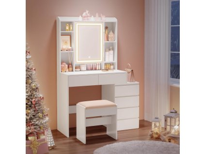 Toaletní stolek se stoličkou 6 zásuvek LED osvětlení bílá