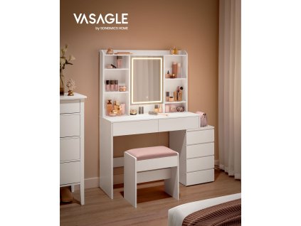 Toaletní stolek 6 zásuvek LED osvětlení 118 x 145 x 40 cm bílá