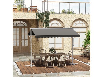 Volně stojící stahovací markýza s klikou 300 x 295 cm šedá