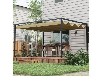 Volně stojící kovová pergola se stahovací plátěnou střechou 400 x 300 cm khaki