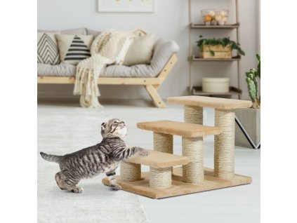 Schody pro pejsky a kočky se škrabadlem 3 stupně plyš 45 x 35 x 34 cm béžová